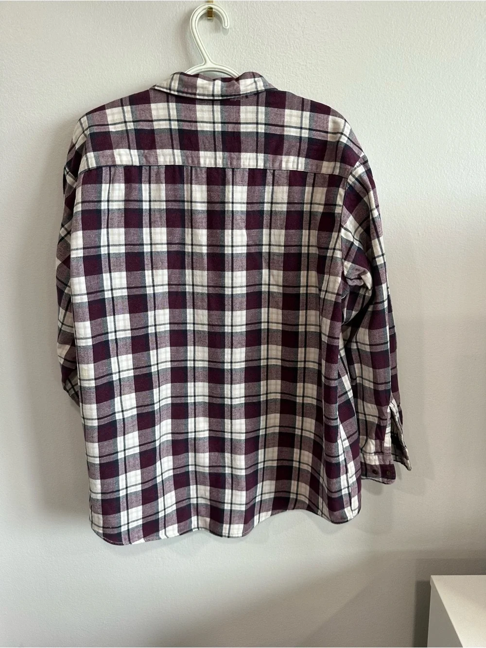 Towncraft Men’s Plaid Flannel Button Down Shirt Large Burgundy Cream 100% Cotton